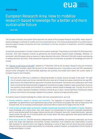 European Research Area: How to mobilise research-based knowledge for a better and more sustainable future