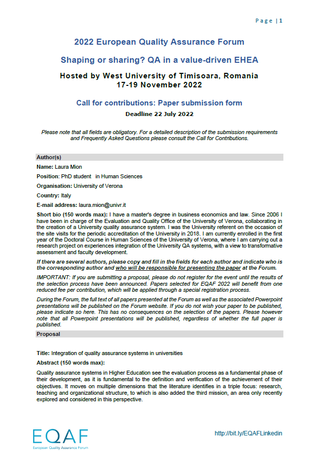 Integration of quality assurance systems in universities