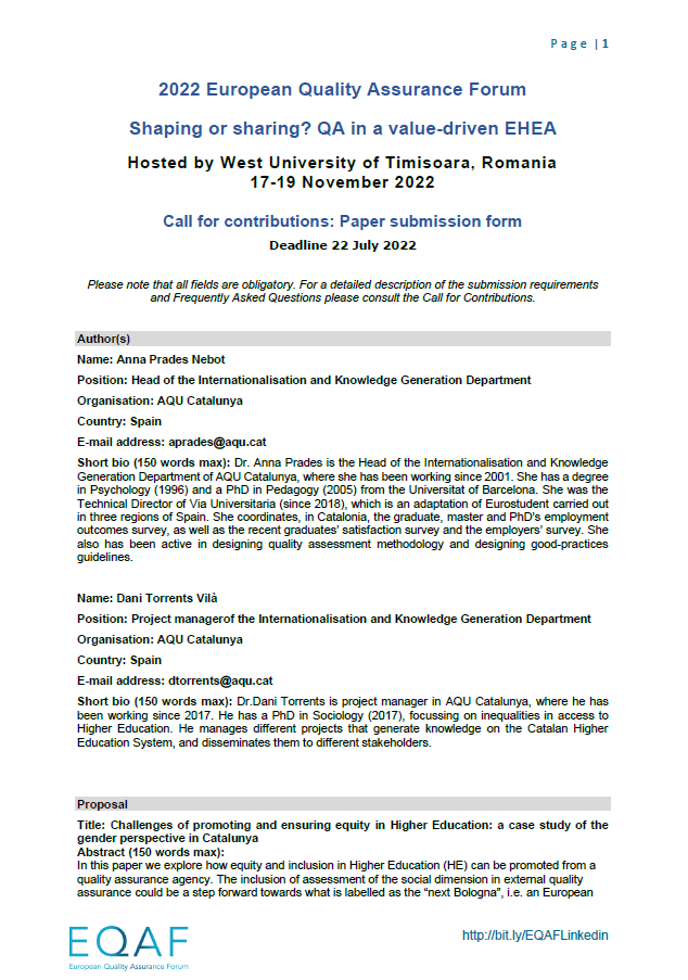 Challenges of promoting and ensuring equity in Higher Education: a case study of the gender perspective in Catalunya