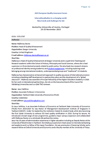Developing a sustainable model for quality in internationalization in the context of rapid change