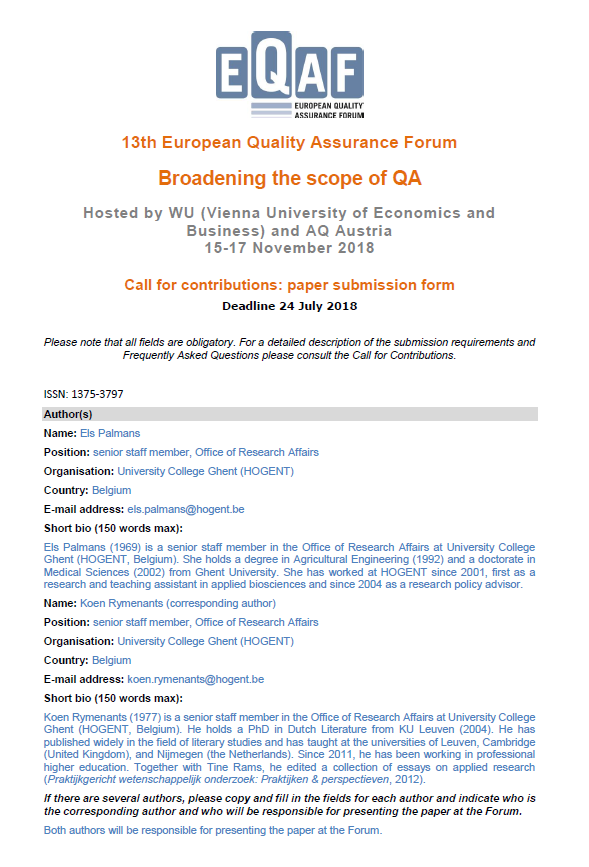 Designing a Framework for Internal Quality Assurance of Research in a Flemish University of Applied Sciences