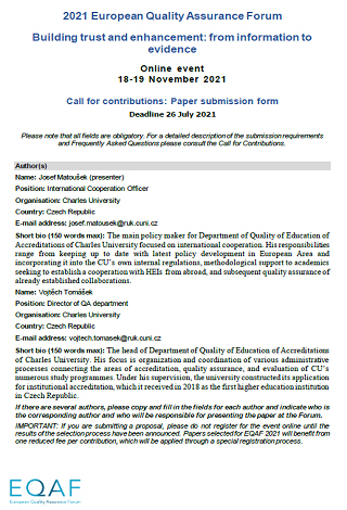 Joint programmes – from international policy to national practice. Intertwining of typology and accreditation of international study programmes in (not only) Czech Republic