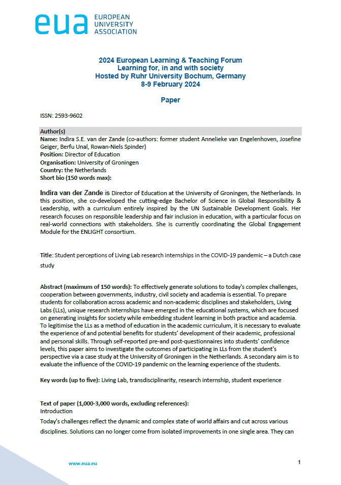 Student perceptions of Living Lab research internships in the COVID-19 pandemic – a Dutch case study