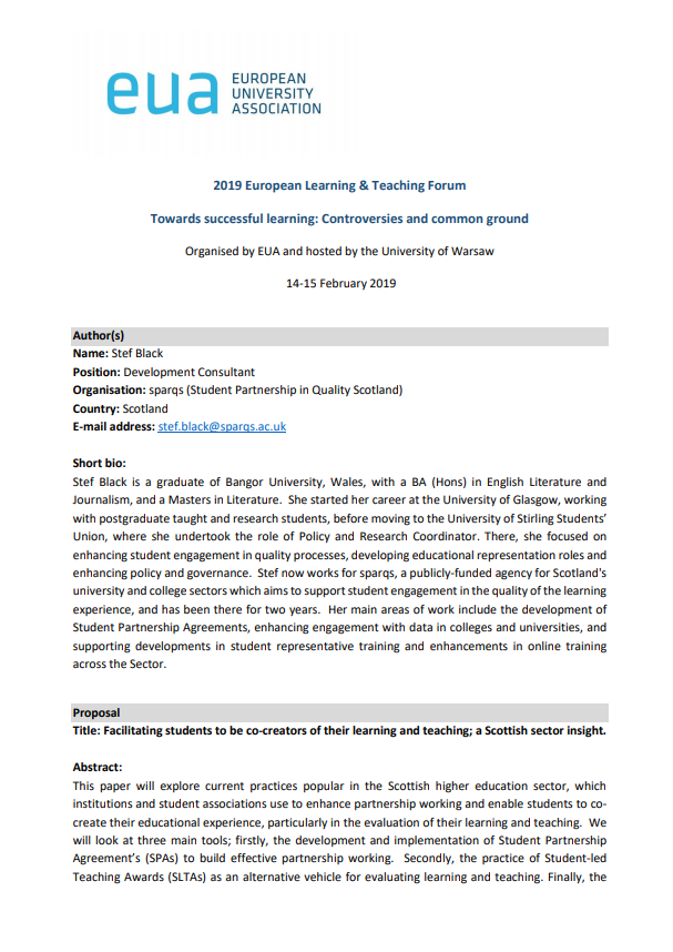 Facilitating students to be co-creators of their learning and teaching; a Scottish sector insight
