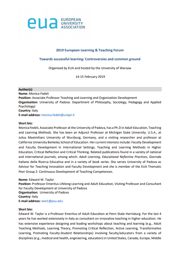 Teaching4Learning@Unipd: Promoting Faculty Development and Organizational Development and Change