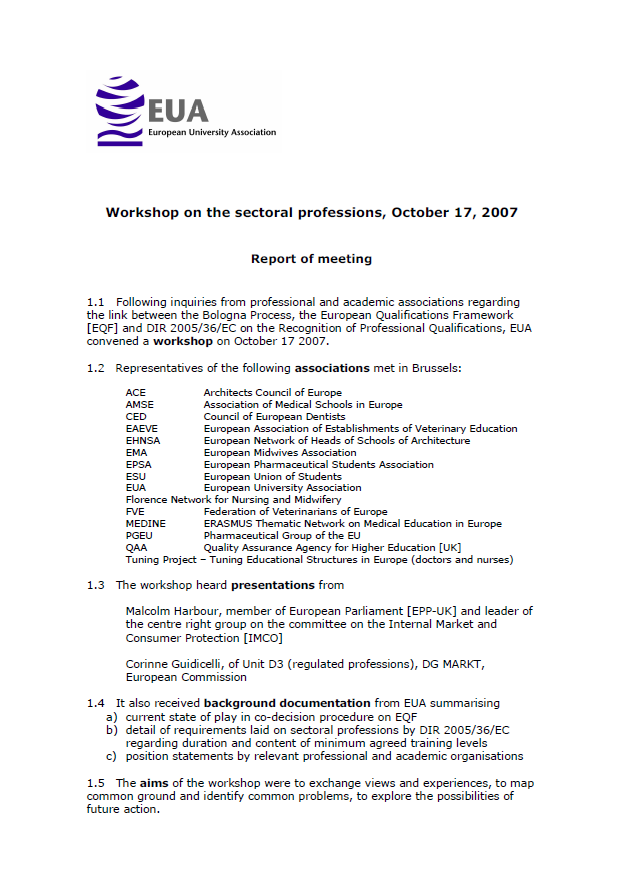 Report on the sectoral professions