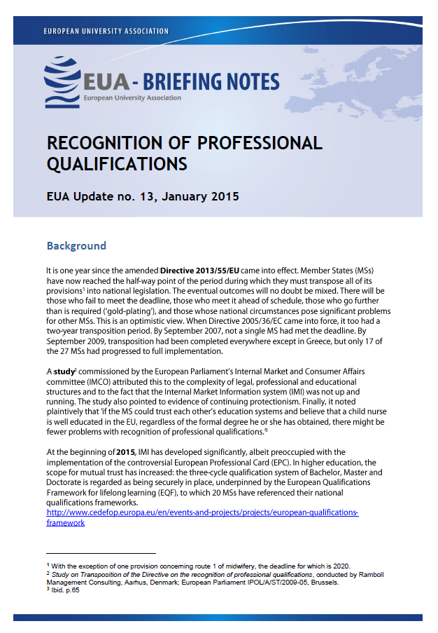 Update on EU legislation on the recognition of professional qualifications January 2015