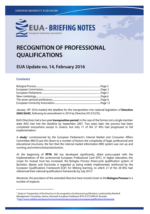 Update on EU legislation on the recognition of professional qualifications February 2016