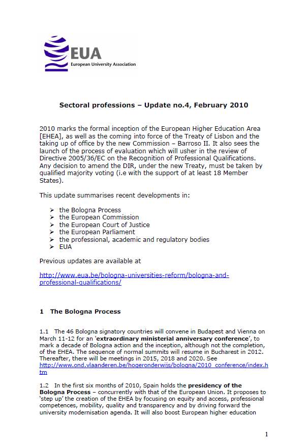 Update on EU legislation on the recognition of professional qualifications February 2010