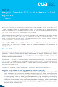 Copyright Directive: EUA position ahead of a final agreement