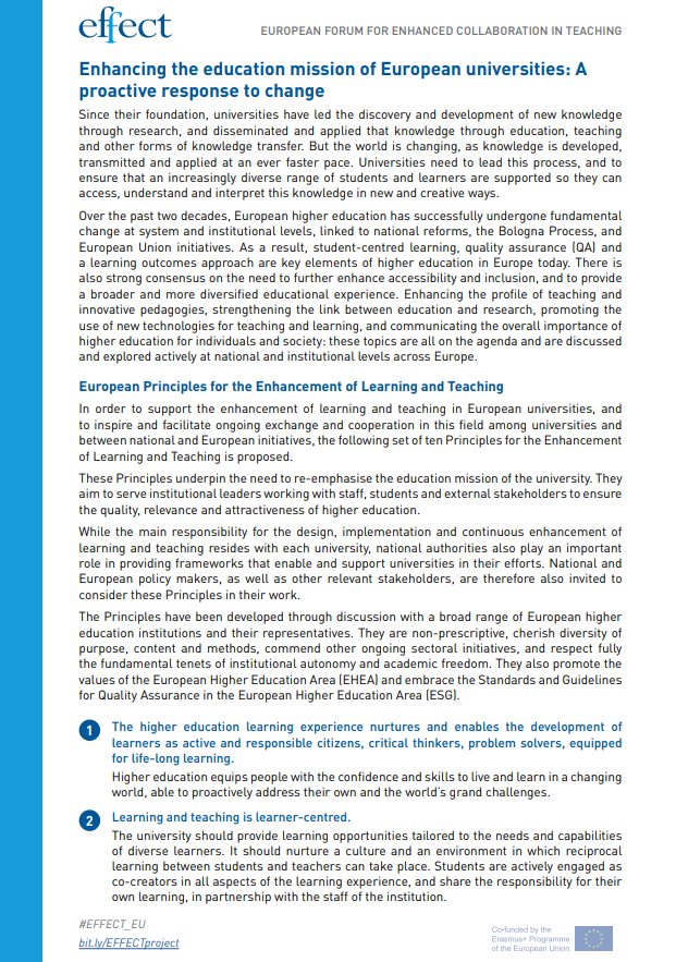 Enhancing the education mission of European universities: A proactive response to change