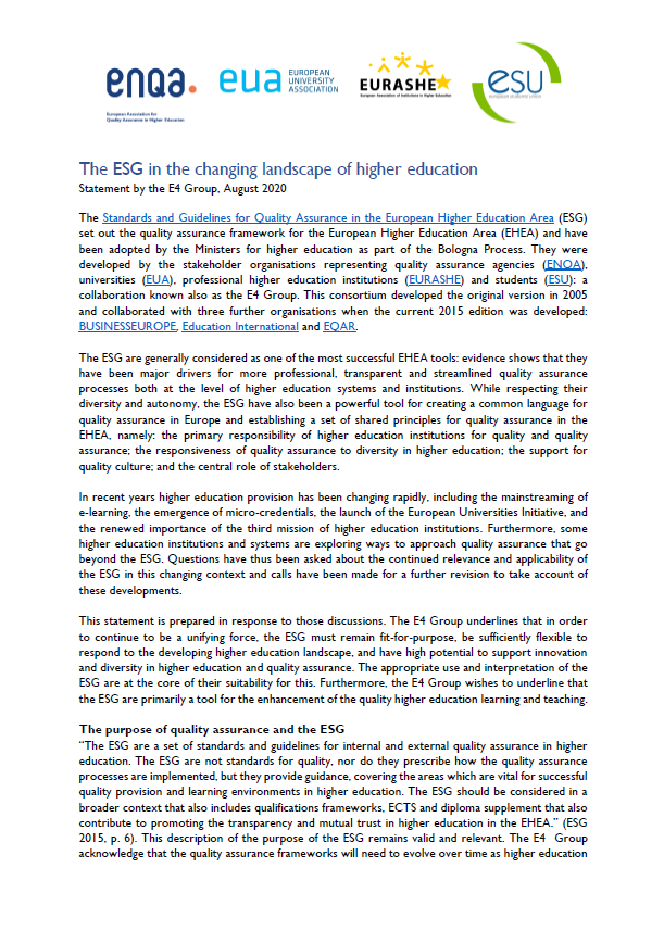 The ESG in the changing landscape of higher education