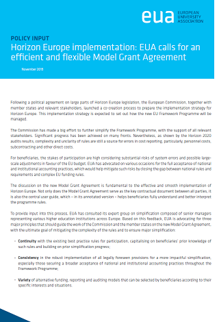 Horizon Europe implementation: EUA calls for an efficient and flexible Model Grant Agreement