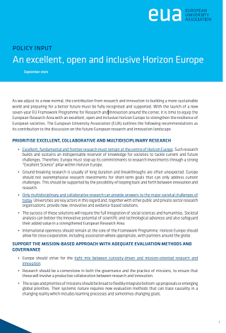 An excellent, open and inclusive Horizon Europe