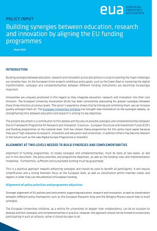 Building synergies between education, research and innovation by aligning the EU funding programmes